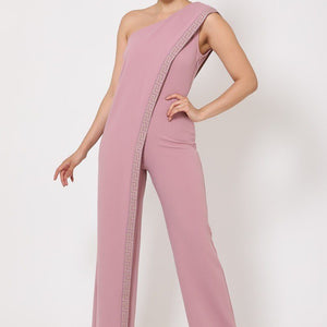 One Shoulder Greek Border Pattern Jumpsuit