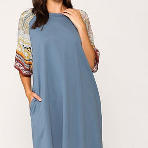 Solid Side Pocket Shift Dress