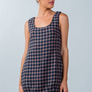 Multi Houndstooth Pattern Sleeveless Mini Dress