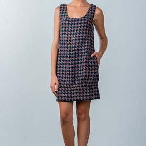 Multi Houndstooth Pattern Sleeveless Mini Dress