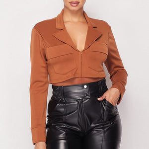 Cropped Power Shoulder Blazer Bodysuit