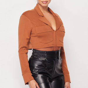 Cropped Power Shoulder Blazer Bodysuit