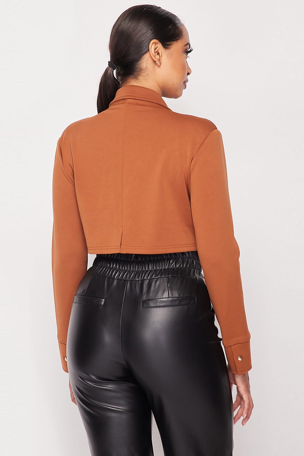 Cropped Power Shoulder Blazer Bodysuit