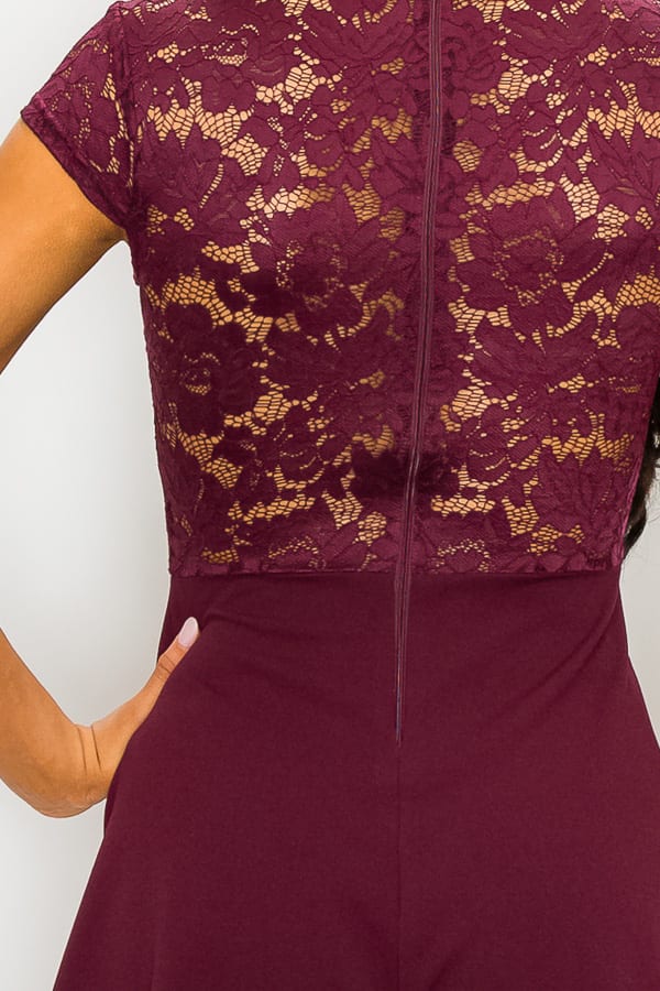 Floral Sheer Lace Combo Romper in Plum