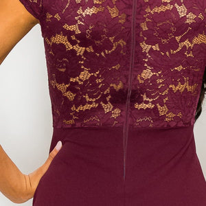 Floral Sheer Lace Combo Romper in Plum