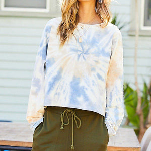 Round Neck Oversize Fit Crop Tie-dye French Terry Pullover