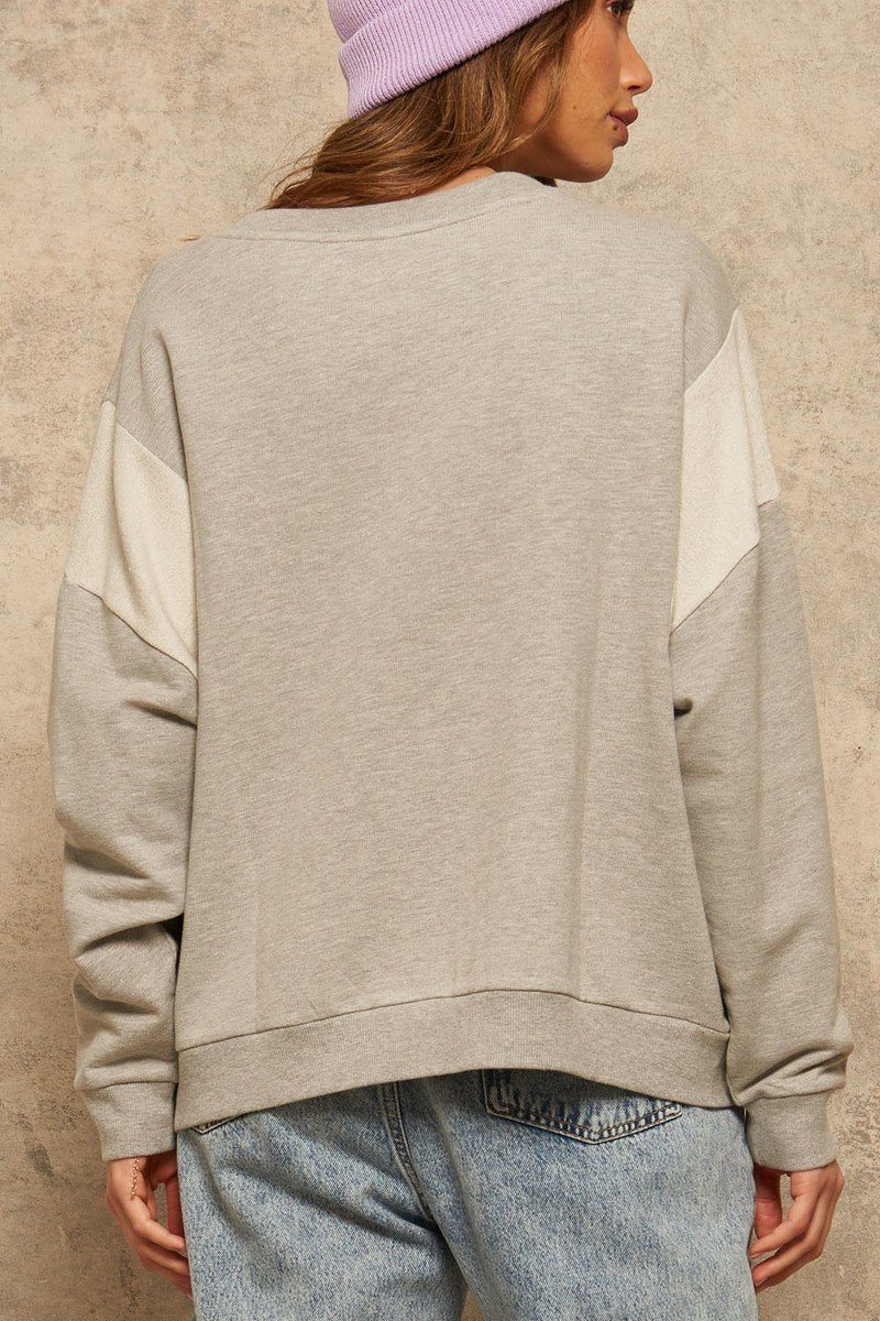 Heather Grey A French Terry Knit Graphic Sweatshirt