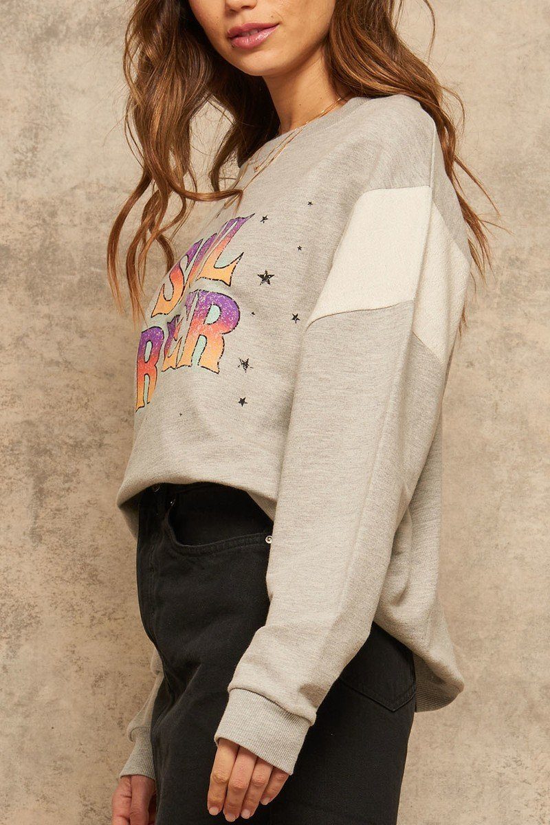 Heather Grey A French Terry Knit Graphic Sweatshirt