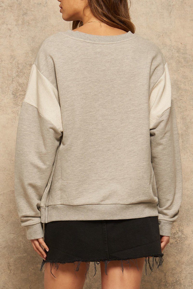 Heather Grey A French Terry Knit Graphic Sweatshirt