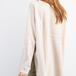 Terry Knit Upside Down Detailing Side Slits Pullover Tunic