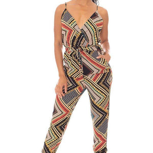 Boarder Print Wrap Drawstring Waist Jumpsuit - Stylish & Comfortable