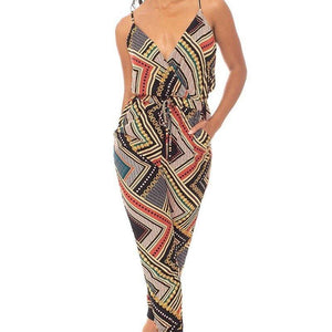 Boarder Print Wrap Drawstring Waist Jumpsuit