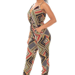 Boarder Print Wrap Drawstring Waist Jumpsuit