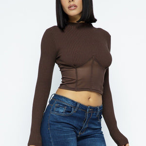 Knit Crop Top With Bottom Mesh