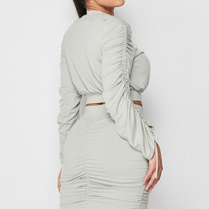 Ruched Long Sleeve And Skirt Set