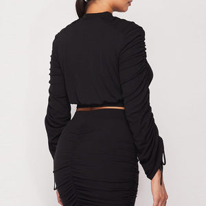 Ruched Long Sleeve And Skirt Set