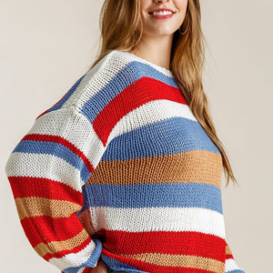 Multicolored Stripe Round Neck Long Sleeve Knit Sweater