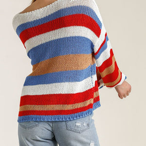 Multicolored Stripe Round Neck Long Sleeve Knit Sweater