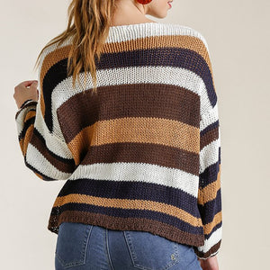 Multicolored Stripe Round Neck Long Sleeve Knit Sweater