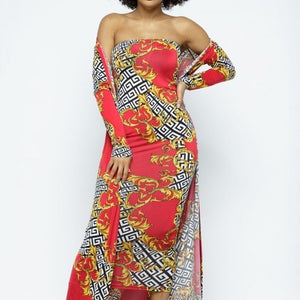 Venechia Print Tube Dress With Cardigan Set