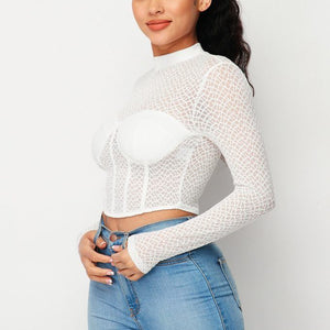 Sexy Mesh Mock Neck Top