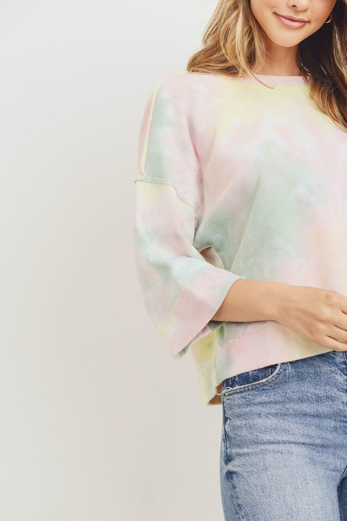 Tie Dyed 3/4 Sleeve Round Neck Top