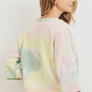 Tie Dyed 3/4 Sleeve Round Neck Top