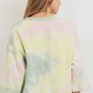 Tie Dyed 3/4 Sleeve Round Neck Top