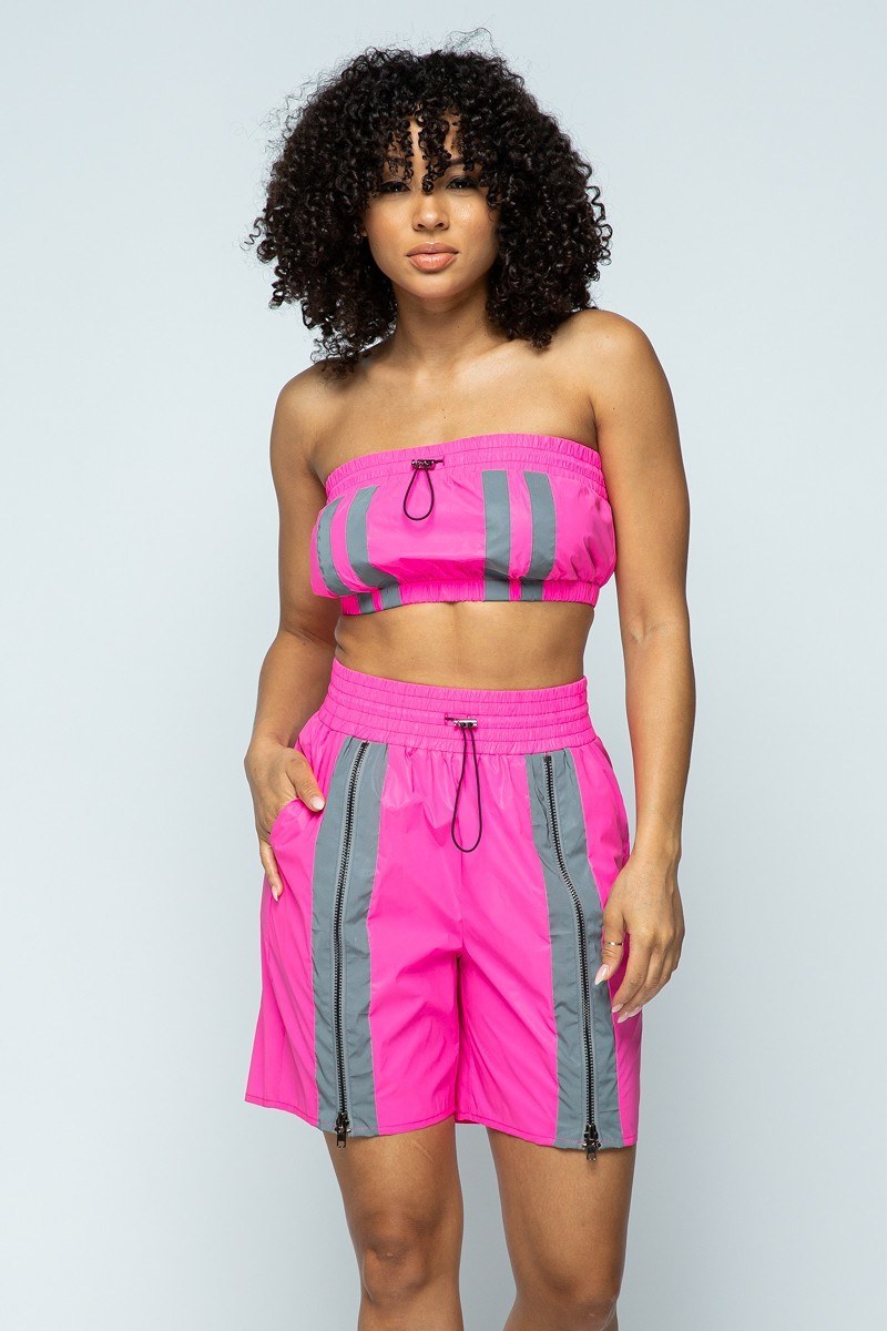 Cropped Mini Tube Top and Lined Thigh Length Shorts Set