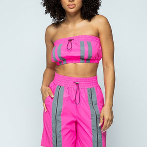 Cropped Mini Tube Top and Lined Thigh Length Shorts Set