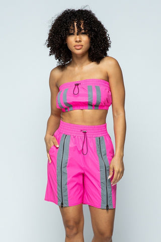 Cropped Mini Tube Top and Lined Thigh Length Shorts Set