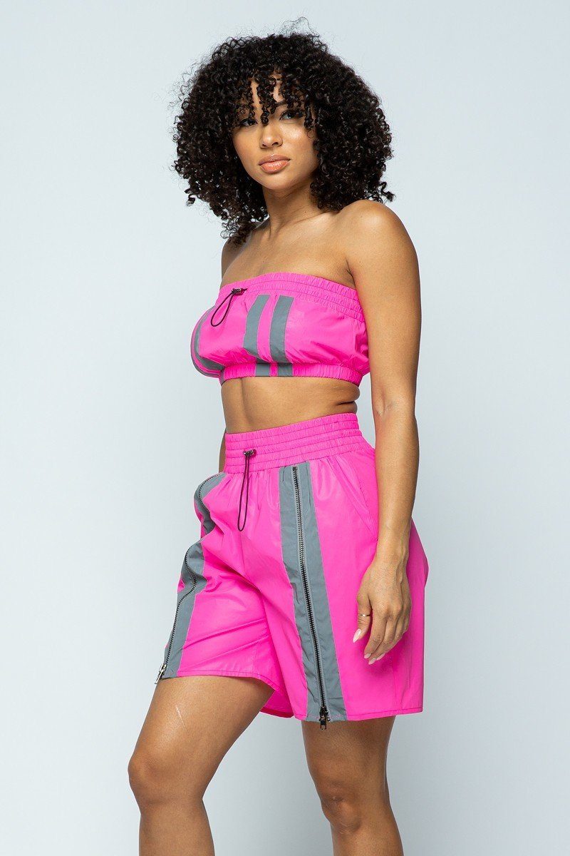 Cropped Mini Tube Top and Lined Thigh Length Shorts Set