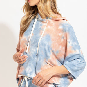 Clay Blue Knit Tie Dye Hoodie