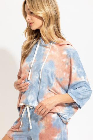 Clay Blue Knit Tie Dye Hoodie