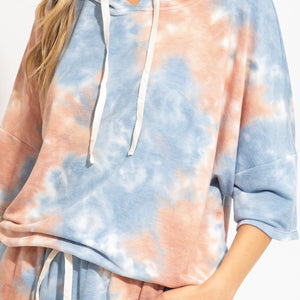 Clay Blue Knit Tie Dye Hoodie