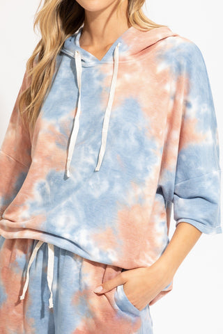 Clay Blue Knit Tie Dye Hoodie