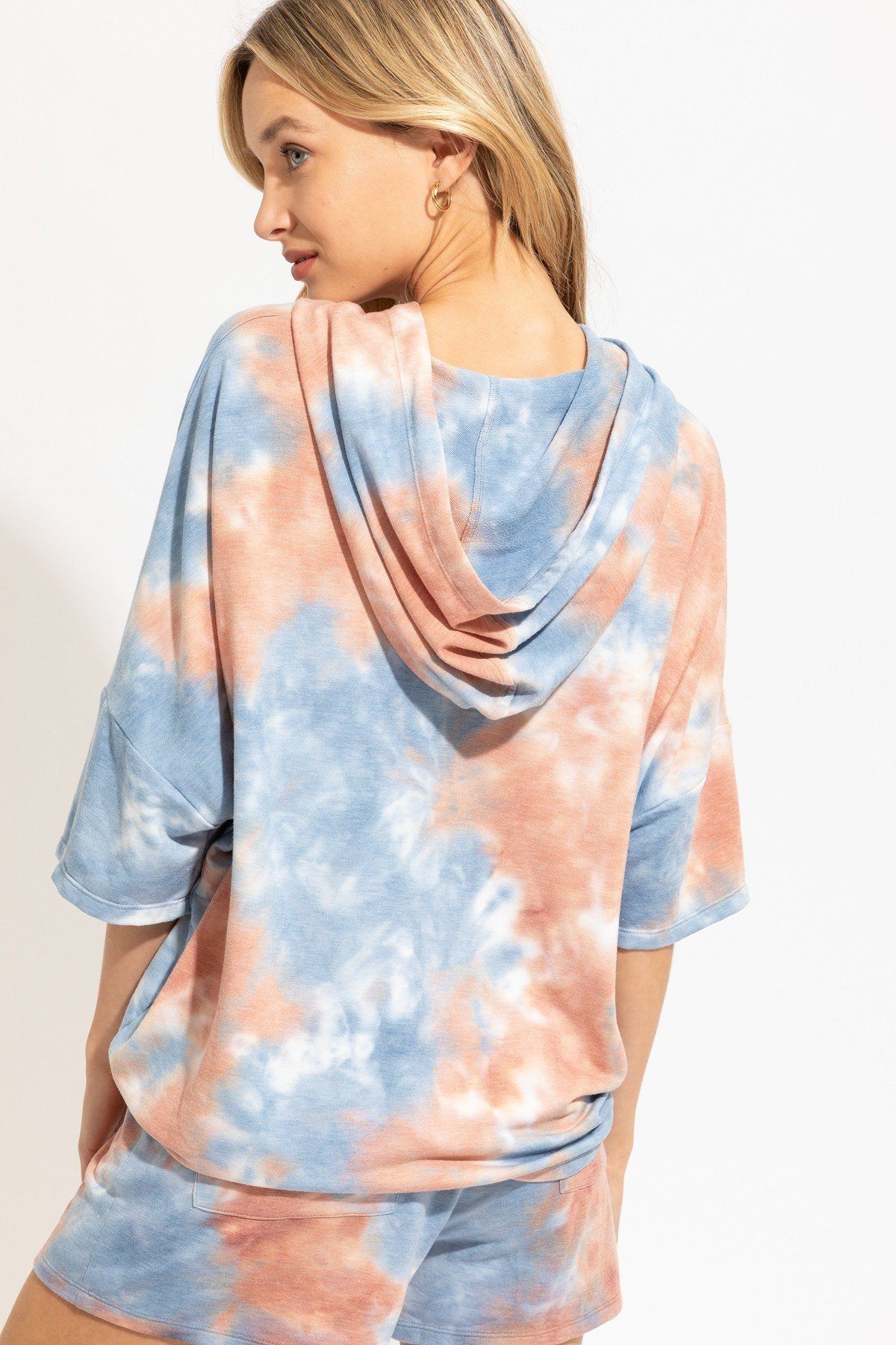 Clay Blue Knit Tie Dye Hoodie