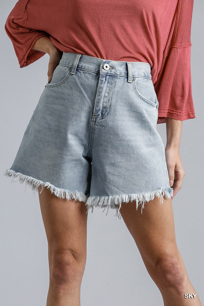 high rise denim shorts