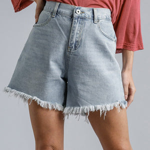 high rise denim shorts