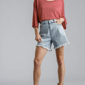 high rise denim shorts