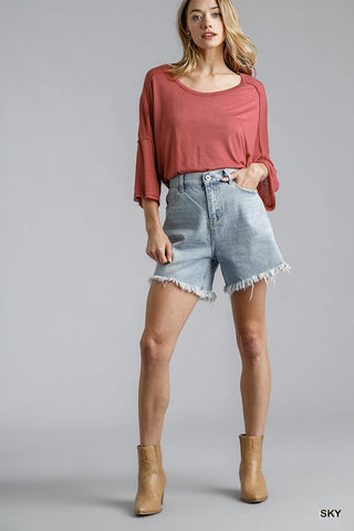 high rise denim shorts