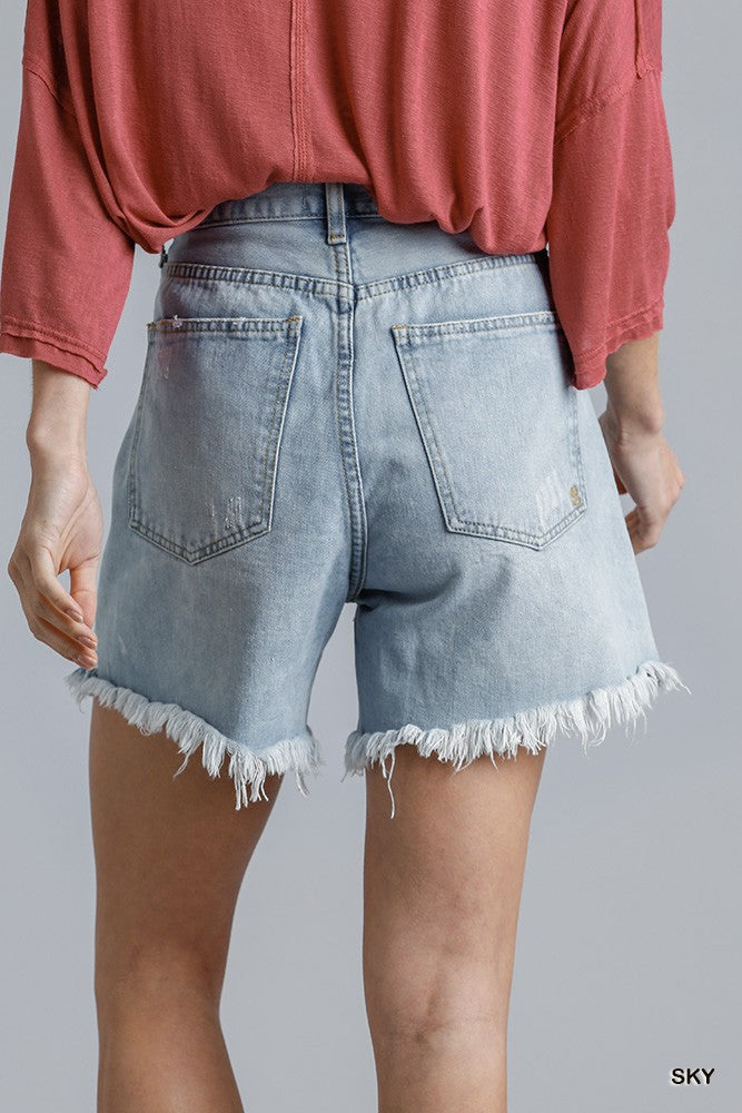 high rise denim shorts