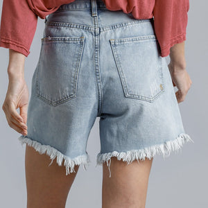 high rise denim shorts