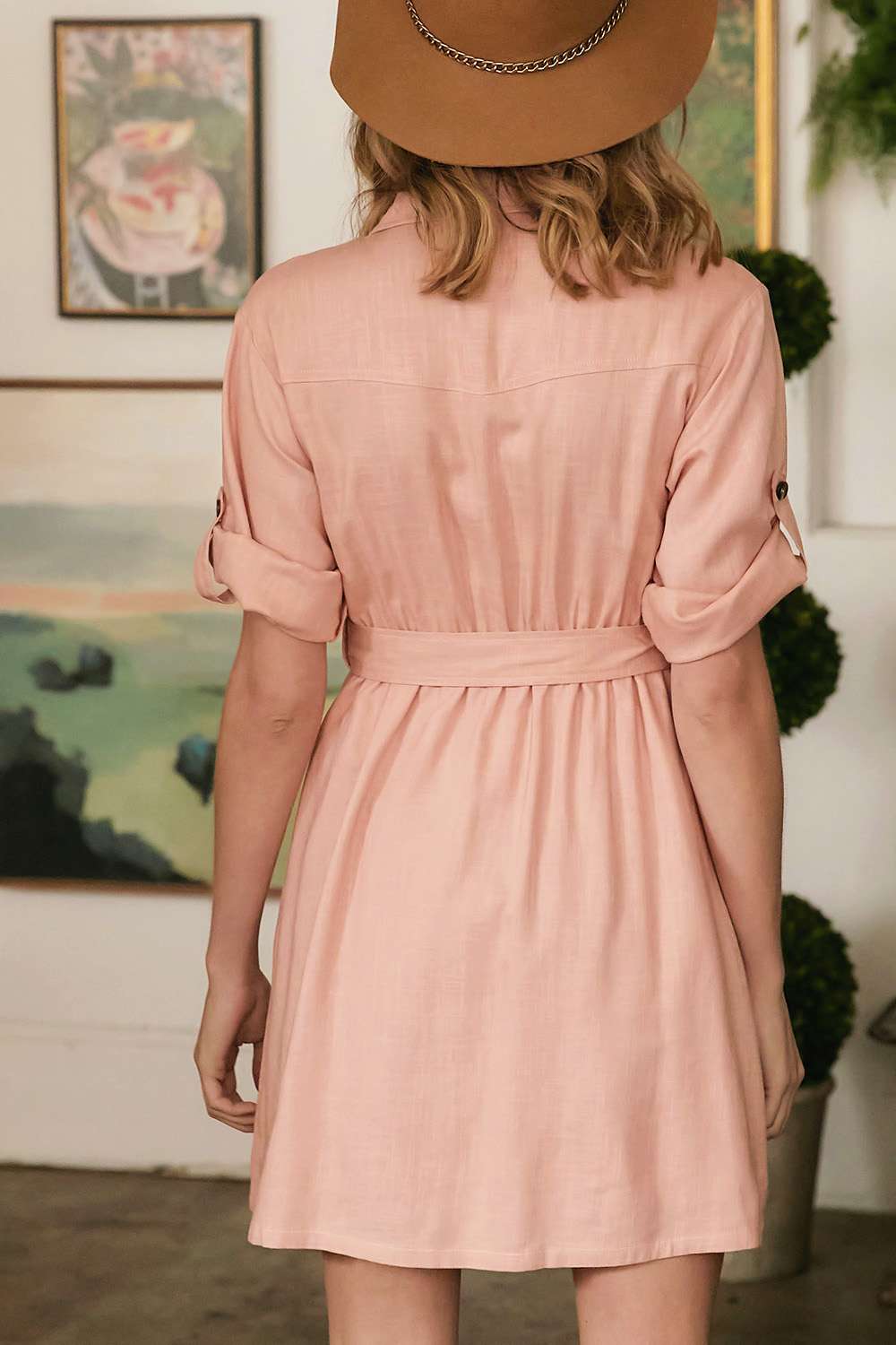 Drop Shoulder With Saist Tie Belted Dress in Pink