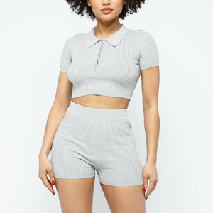 Collar Crop Top + Shorts Set