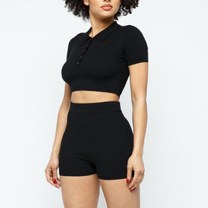 Collar Crop Top + Shorts Set