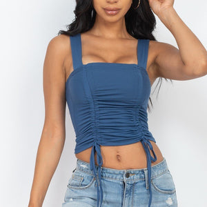 Adjustable Front Ruched With String Square Neck Crop Tops