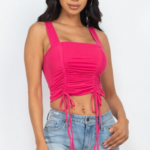 Adjustable Front Ruched With String Square Neck Crop Tops