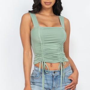 Adjustable Front Ruched With String Square Neck Crop Tops