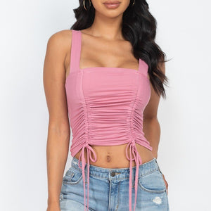 Adjustable Front Ruched With String Square Neck Crop Tops